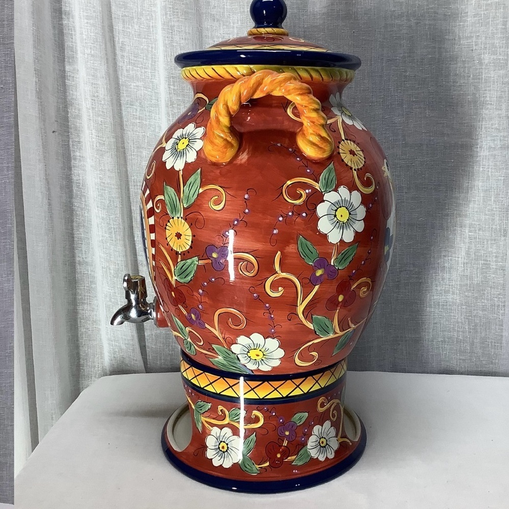 Vintage Hand-Painted Italian Style Beverage Dispenser With Stand for Votive Heat - Picture 4 of 7